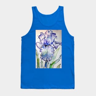 Purple Iris Watercolor and Ink Painting Tank Top